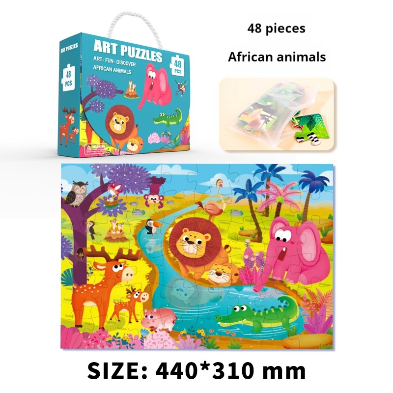 48 Pieces African Animals Puzzle 3-6 Years Kindergarten Early Learning Educational Toys