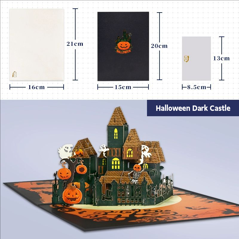 Halloween Dark Castle Birthday Greeting Cards 3D Greeting Cards Birthday Pop Up Cards, Halloween Invitation Cards and Envelope Cards Birthday Invitations Greeting Cards 