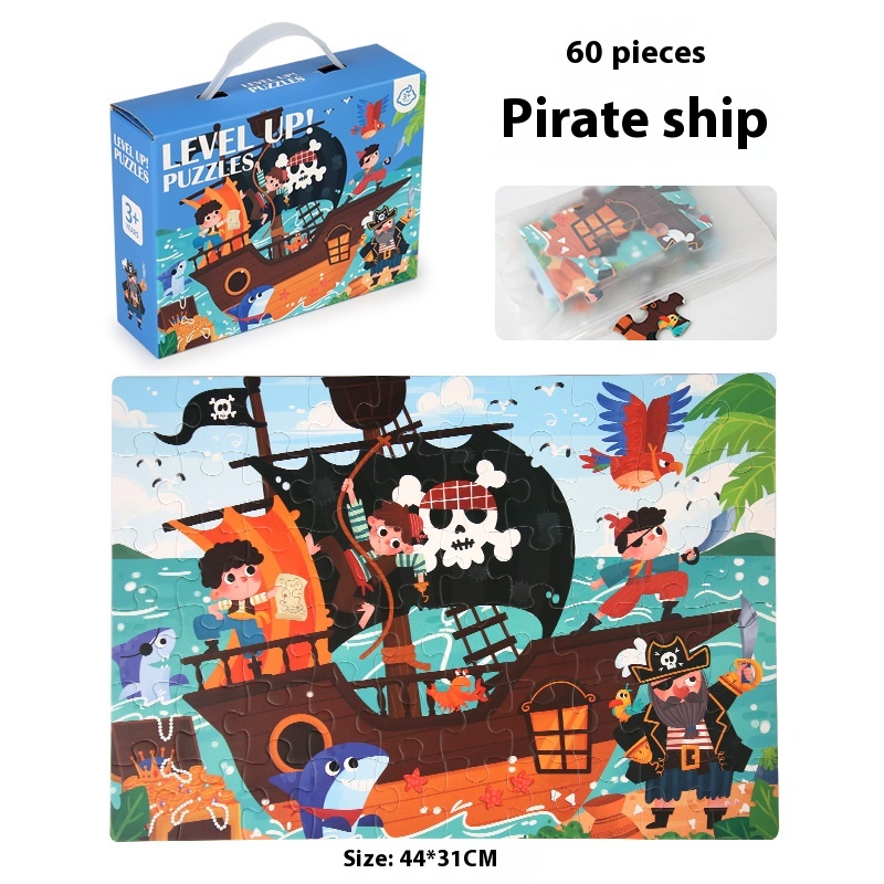 60 Pieces Pirate Ship Puzzle 3-6 Years Old Kindergarten Early Education Educational Toys