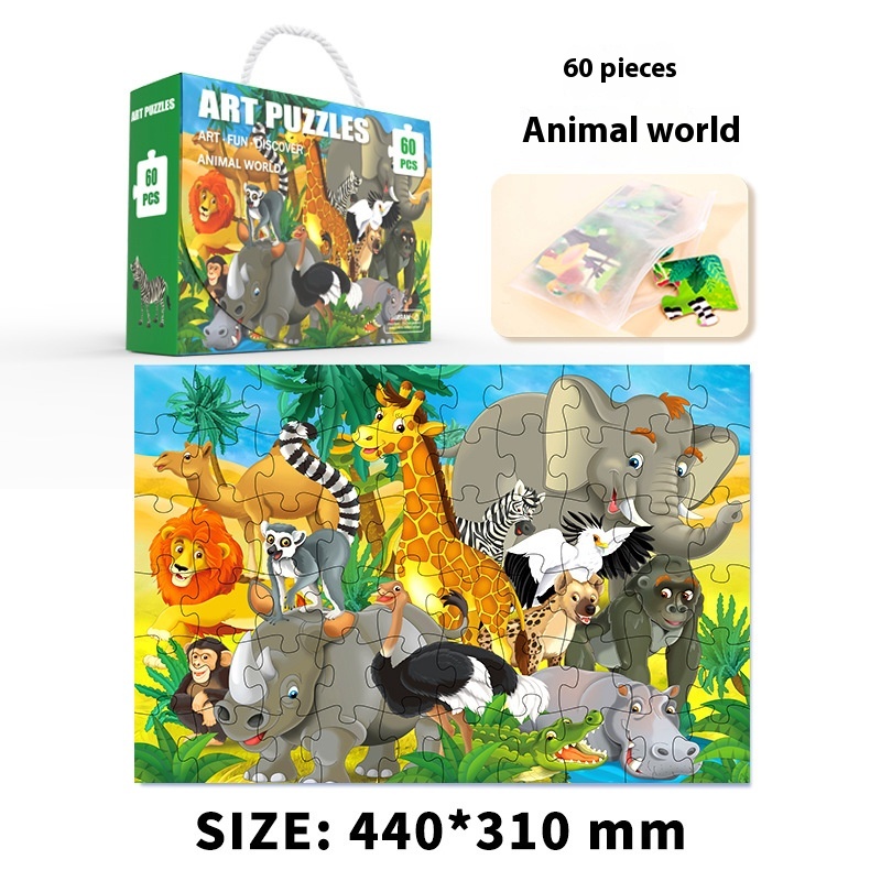 60 Pieces Animal World Puzzle 3-6 Years Kindergarten Early Learning Educational Toys