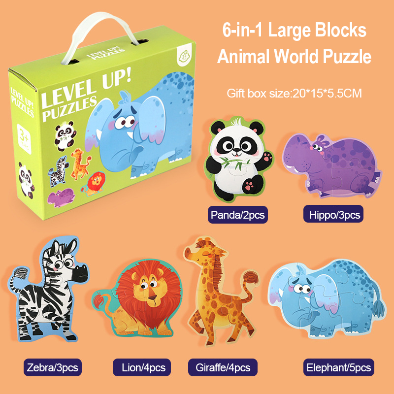 6-in-1 Large Animal Puzzle 3-6 Years Kindergarten Early Learning Educational Toys