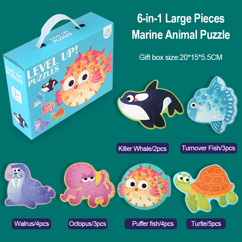 6 in 1 Big Block Ocean Puzzle 3-6 Years Kindergarten Early Learning Educational Toys