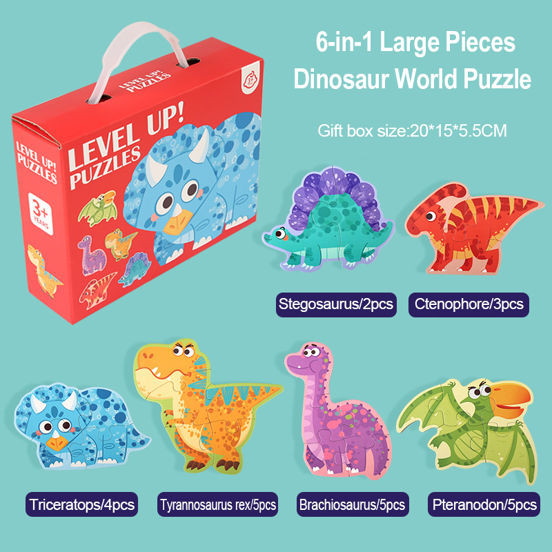 6 in 1 Big Block Dinosaur Puzzle 3-6 Years Kindergarten Early Learning Educational Toys