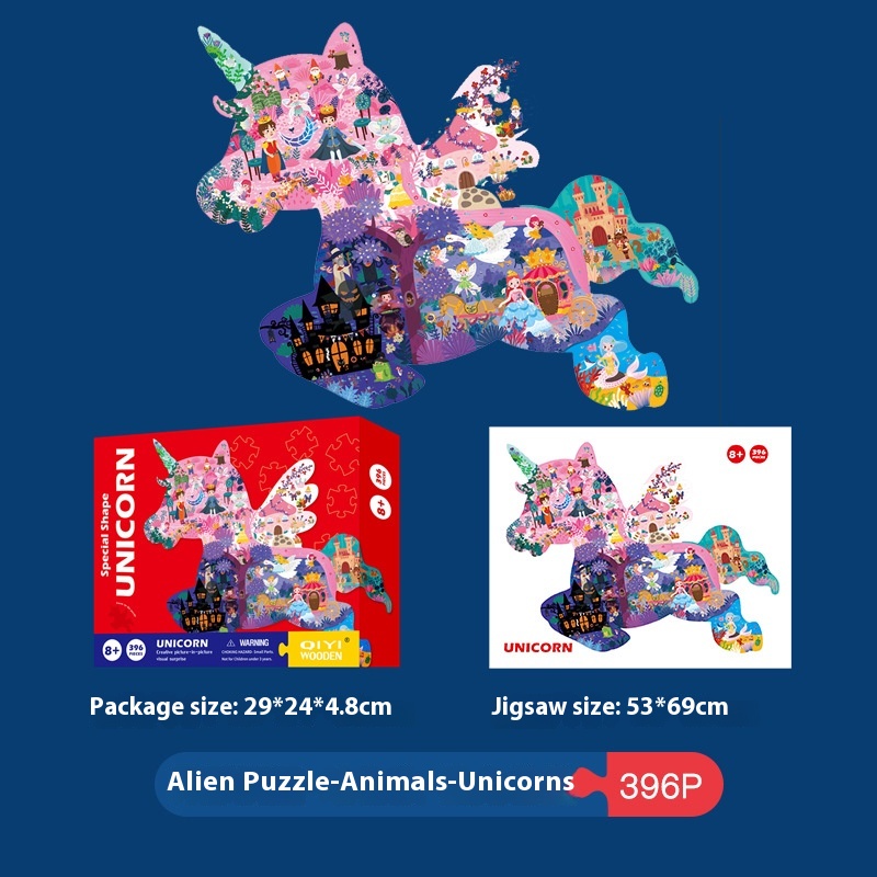 Children's intellectual development irregular cartoon animal unicorn student puzzle 4-8 years old early education educational toys