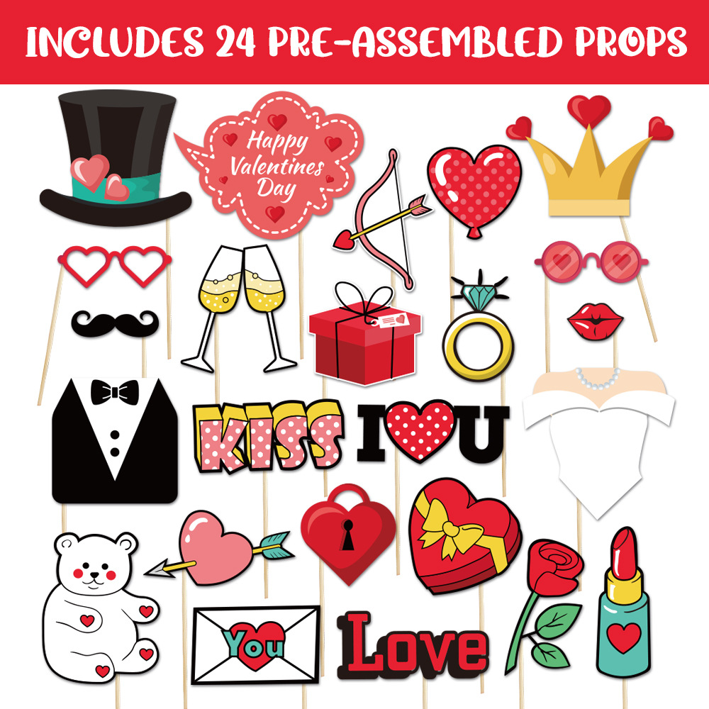 Kailyn Creative Gifts Funny Happy Valentine's Day - Valentine's Day Party Photo Booth Props Set-24 Pieces