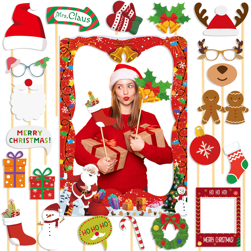 2025 Christmas decorations for children adults quirky photo frame paper handheld photo props party supplies